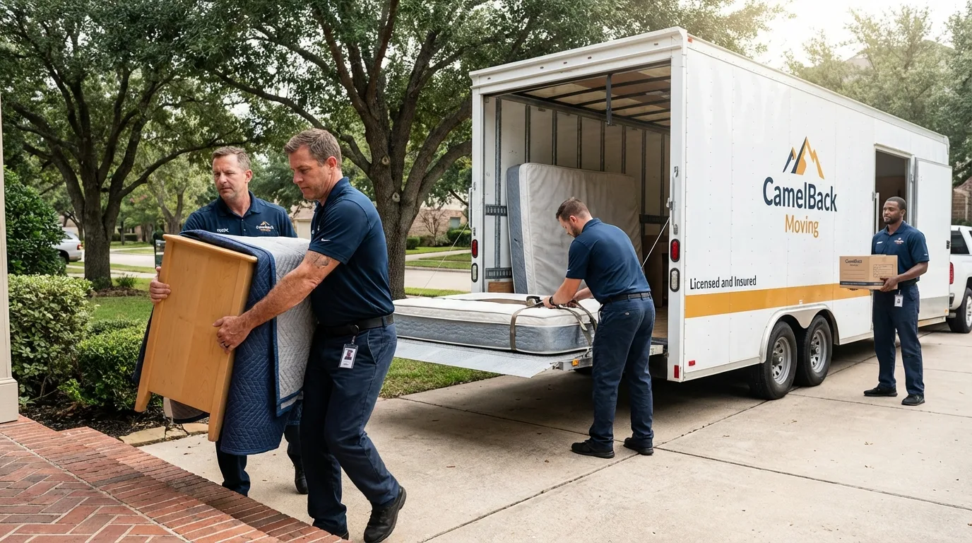 Crew loading residential truck for cross-state move from Charenton, LA