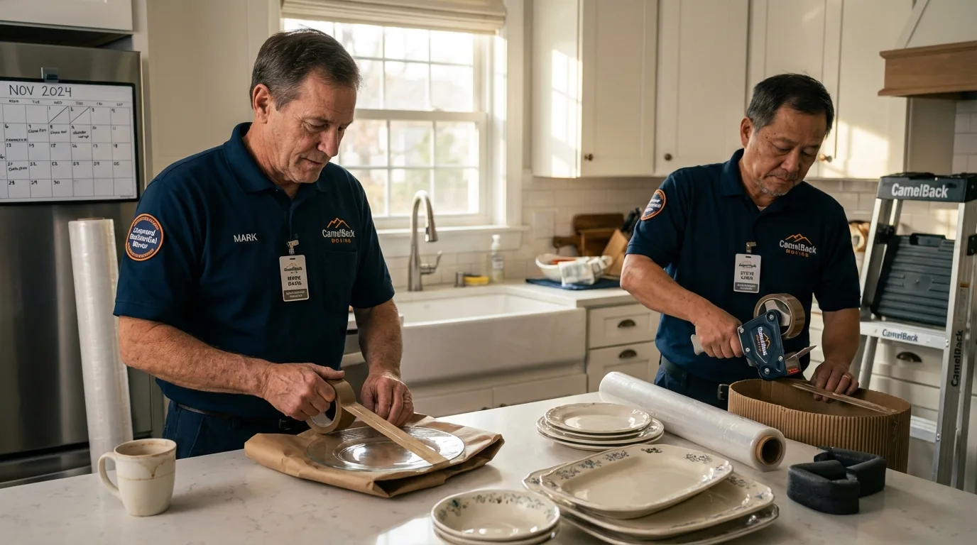 Professional crew packing kitchen dishware in Charenton, LA